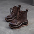 Handmade Woman Genuine Leather Sneakers Thick Soled Short Boots Height Increasing British style Platform Women&