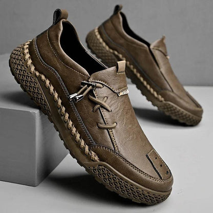Fashion Leather Men Casual Shoes Hand-stitching Soft Mens Loafers Comfy Moccasins Breathable Slip on Driving Shoes Treking Flats - Touchy Style