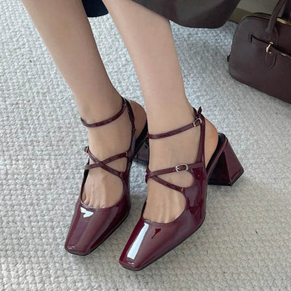 New Fashion Leopard Print Narrow Band Buckle Strap Women Pumps Elegant Square Toe High Heels Wedding Party Shoes - Touchy Style