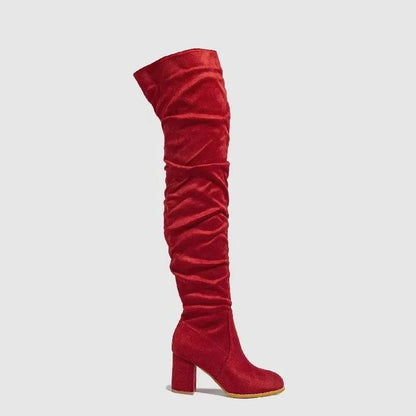 New Winter Zipper Women Over-the-Knee Boots Fashion Flock Square Heel Shoes Thigh High Long Botas De Mujer - Touchy Style