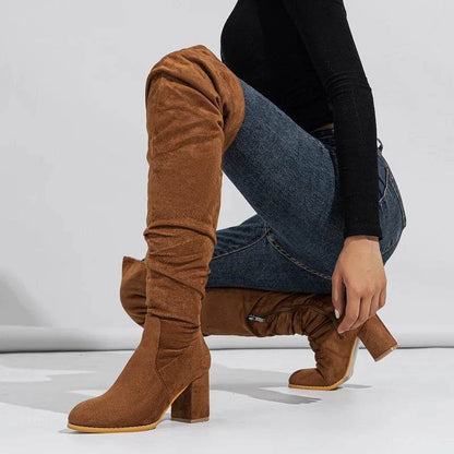 New Winter Zipper Women Over-the-Knee Boots Fashion Flock Square Heel Shoes Thigh High Long Botas De Mujer - Touchy Style