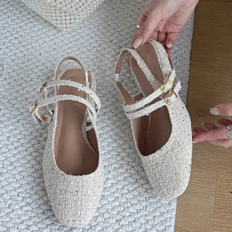 Concise Ladies Sandals Square Heel Back Strap Women Lolita Casual Outside White Fashion Slides Female Mary Jane Open Shoes - Touchy Style