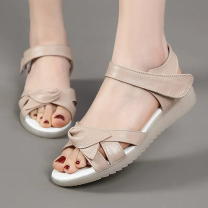 Summer Shoes Maternity Sandals Women Mother Shoes Flat Soft Genuine Leather hook &amp; loop Casual Women Sandals