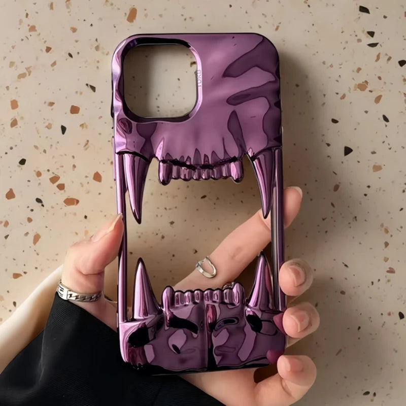 Luxury Electroplated 3D Pleated Canine Tooth Case for iphone 16 Pro Max 11 12 13 14 15 Pro Max Plus Soft Bumper Shockproof Cover