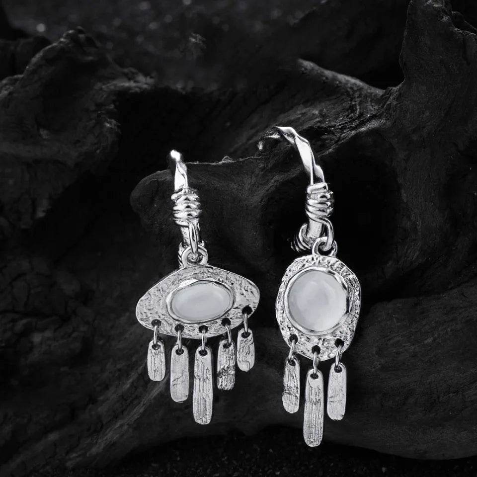 PANJBJ 925 Sterling Silver Crystal Texture Earring for Women Tassels Bohemia Versatile Cool Jewelry Party Gift Dropshipping - Touchy Style
