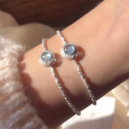 PANJBJ 925 Sterling Silver Blue Crystal Rings For Women Pearl Bead String Design Sweet Elastic Jewelry Gift Dropshipping - Touchy Style