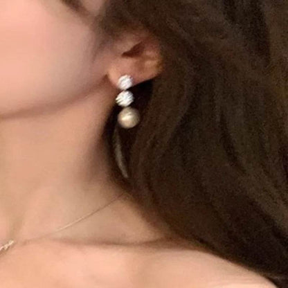 PANJBJ 925 Sterling Silver Round Studs Earrings For Women Pearl Zircon Grace Banquet Romantic Jewelry Gift Dropshipping - Touchy Style