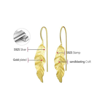 Lotus Fun 18K Gold Unusual New Long Green Ash Leaves Dangle Earrings for Women 925 Sterling Silver Luxury Quality Fine Jewelry - Touchy Style