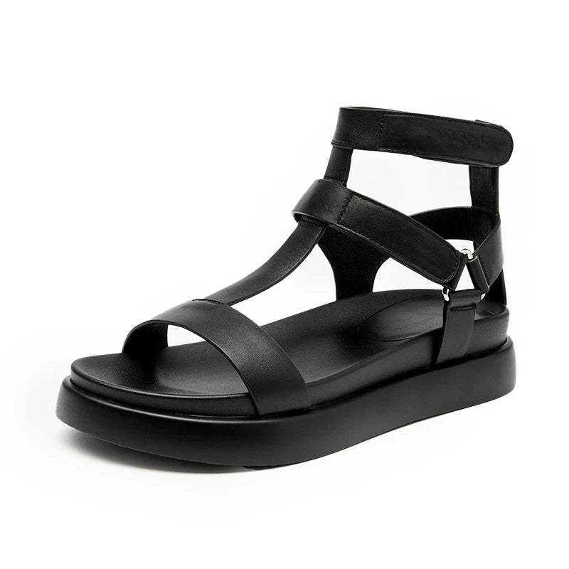 BeauToday Gladiator Sandals Women Genuine Calfskin Leather Open Toe T-Strap Thick Sole Summer Ladies Shoes Handmade 07130S