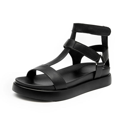 BeauToday Gladiator Sandals Women Genuine Calfskin Leather Open Toe T-Strap Thick Sole Summer Ladies Shoes Handmade 07130S