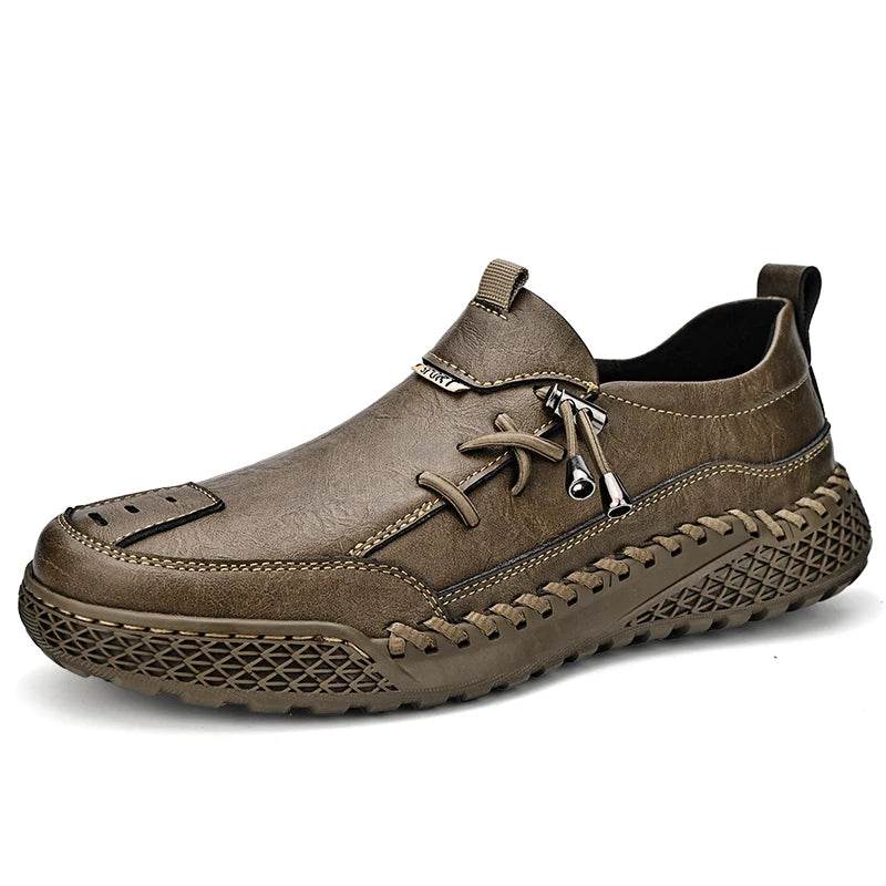 Fashion Leather Men Casual Shoes Hand-stitching Soft Mens Loafers Comfy Moccasins Breathable Slip on Driving Shoes Treking Flats - Touchy Style