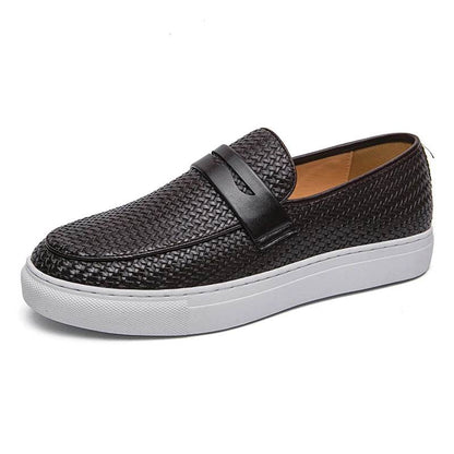 Fashion Slip On Loafers Men Shoes Board Soft Casual Leather Shoes Men Breathable Party Weave Pattern Shoes For Man Flat Free - Touchy Style