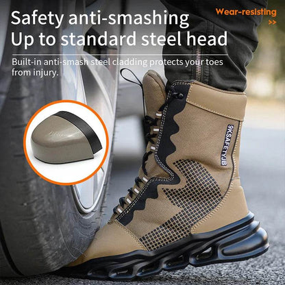 Safety Boots Men Puncture-Proof Work Boots Steel Toe Shoes Mid-Calf Boots Outdoors Combat Boots Protective Shoes Indestructible - Touchy Style