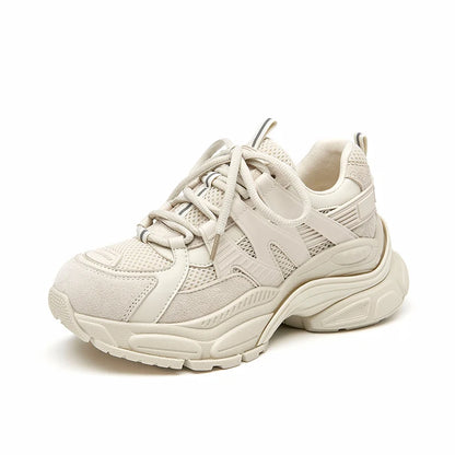 BeauToday Platform Sneakers Women Mesh Solid Color Breathable Trainers Lace-up Round Toe Thick Sole Ladies Shoes Handmade 29462