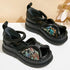 Summer New Versatile Genuine Leather Peep Toe Sandals Retro Comfortable Thick Soled Hook & Loop Women&