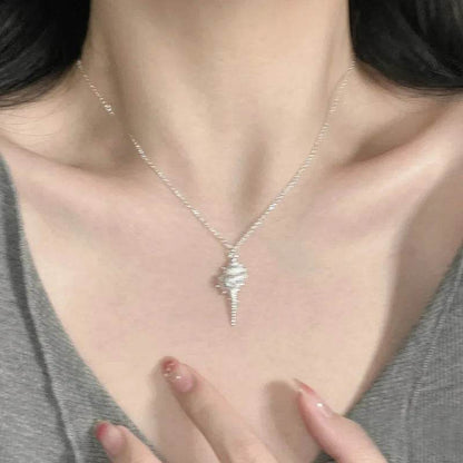 PANJBJ 925 Sterling Silver Conch Necklace For Women Irregular Texture Originality Versatile Jewelry Birthday Gift Dropshipping - Touchy Style