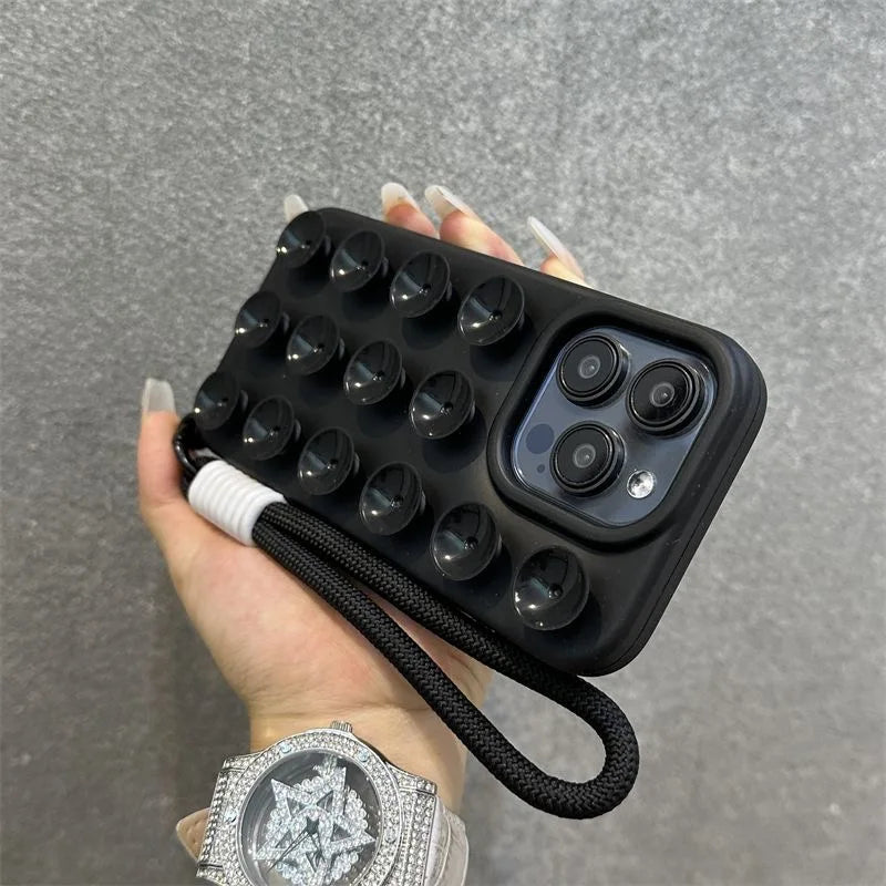 Fashion Cute Candy Liquid Silicone Suction Cup With Wrist Strap Case For iPhone 15 14 11 12 13 16 Pro Max Plus Solid Color Cover