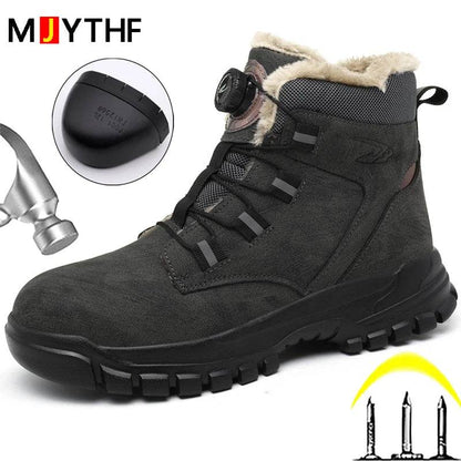 Rotating Button Winter Boots Men Safety Shoes Puncture-Proof Work Boots Steel Toe Shoes Waterproof Protective Shoes Cotton Boots - Touchy Style