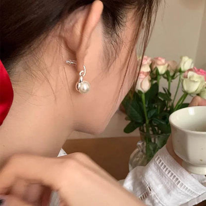 PANJBJ 925 Sterling Silver Pearl Geometry Earrings For Women Personality Design Trend Versatile Jewelry Birthday Gift - Touchy Style
