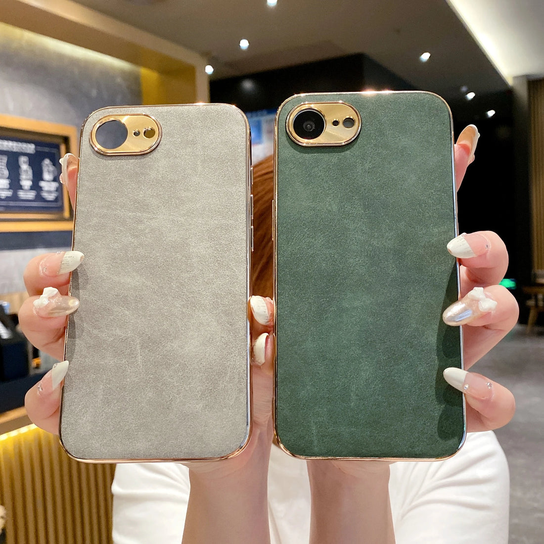 Lambskin Leather Plating Frame Bumper Cases For iPhone 16E 16 15 14 13 12 11 Pro Max Plus Retro Frosted Shockproof Hard Cover