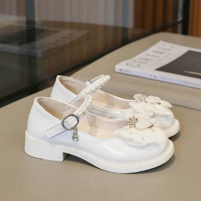 Girl Leather Shoes Mary Jane for Wedding Party Children Fashion Sweet Crown Bowknot Single Shoes Elegant Kid Princess Flat Shoes - Touchy Style