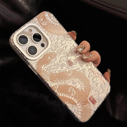 Cute Phone Cases - Chinese Electroplated Golden Snake Pattern - Auspicious Phone Case for iPhone 16 15 14 13 Pro Max Back Phone Cover - Touchy Style