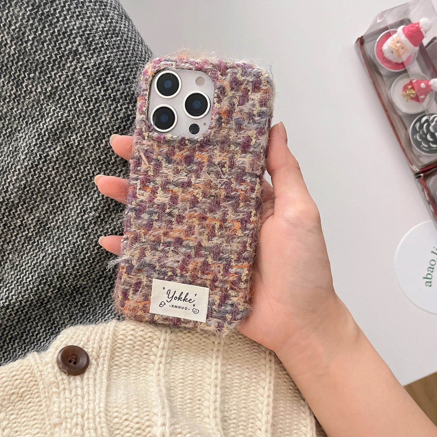 Cute Phone Cases For iPhone 16, 15, 14, 13 Pro Max - Fashionable Woven Pattern Woolen Texture Back Cover - PC0430 - Touchy Style