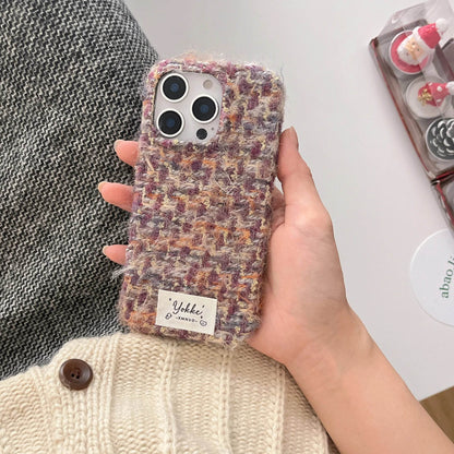 Cute Phone Cases For iPhone 16, 15, 14, 13 Pro Max - Fashionable Woven Pattern Woolen Texture Back Cover - PC0430 - Touchy Style