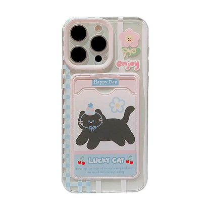 Cute Phone Cases For iPhone 16, 15, 14, 13, 12 Pro Max, Xr, 15 Plus - Cherry Party Black Cat Cartoon Cover - IC5190 - Touchy Style