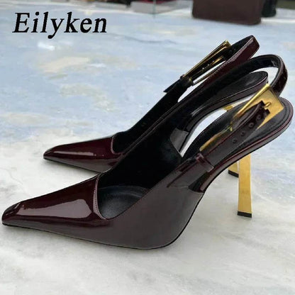New Design Thin High Heels Pointed Toe Women Pumps Street Style Banquet Buckle Strap Party Slingbacks Female Shoes - Touchy Style