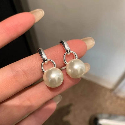 PANJBJ 925 Sterling Silver Pearl Geometry Earrings For Women Personality Design Trend Versatile Jewelry Birthday Gift - Touchy Style