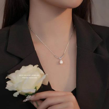 925 Sterling Silver French High Quality Freshwater Pearl Pendant Necklace for Women Temperament Wedding Jewelry Accessories - Touchy Style