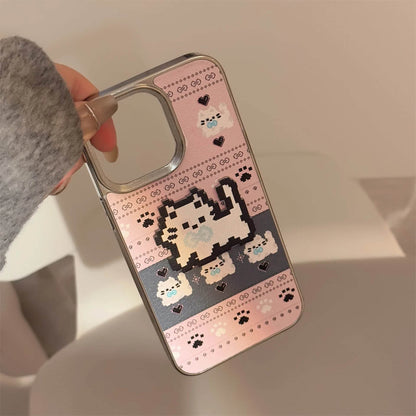 Cute Phone Cases For iPhone 16, 15, 14, 13, 12, 11 Pro Max - Pet Cat, Puppy Pixel Stick Plating Art - IC4050 - Touchy Style