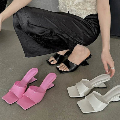 New Design Concise Wedges High Heels Women Slippers Square Toe Party Dress Slides Summer Shoes - Touchy Style