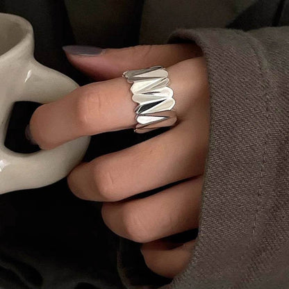 PANJBJ 925 Sterling Silve Love Heart Ring for Women Gift Wide Irregular Design Texture Adjustable Jewelry Gift Dropshipping - Touchy Style