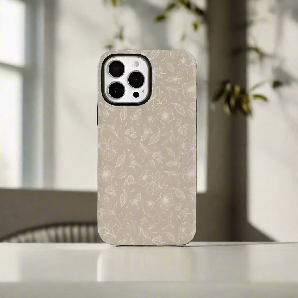 Cute Phone Cases For iPhone 16ProMax, 15, 14, 13, 12, 11 PRO, 11 Plus - Beige Retro Floret - Acrylic TPU Cover - IC3480 - Touchy Style