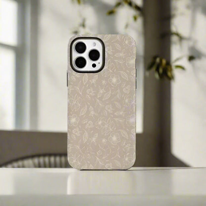 Cute Phone Cases For iPhone 16ProMax, 15, 14, 13, 12, 11 PRO, 11 Plus - Beige Retro Floret - Acrylic TPU Cover - IC3480 - Touchy Style