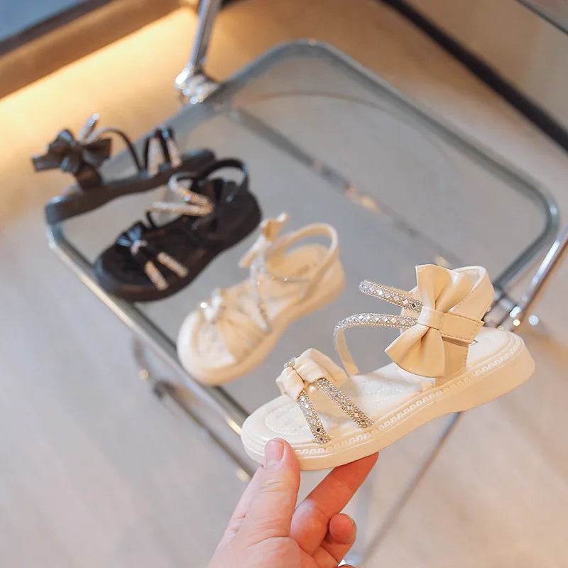 Children Princess Shoes Baby Girls Flat Bling Leather Sandals Fashion Sequin Soft Kids Dance Party Sparkly Shoes Crystal F05214 - Touchy Style