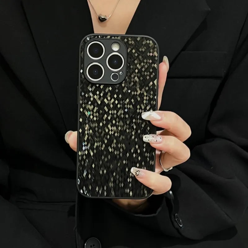 Glitter Bling Diamond Lattice Case For iPhone 11 12 13 14 15 16 Pro Max Camera Protection Shockproof Silicone Cover