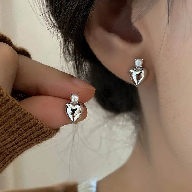 PANJBJ 925 Sterling Silver Love Heart Earrings For Women Pearl Temperament Sweet Romantic Jewelry Party Gift Dropshipping - Touchy Style