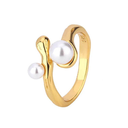 PANJBJ 925 Sterling Silver Imitation Pearl Ring for Women Irregular Branch Overlapping Versatile Sweet Jewelry Gift Dropshipping - Touchy Style
