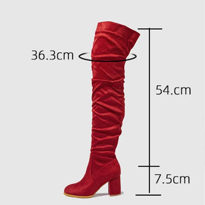 New Winter Zipper Women Over-the-Knee Boots Fashion Flock Square Heel Shoes Thigh High Long Botas De Mujer - Touchy Style