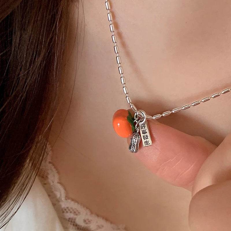 VENTFILLE 925 Silver Drip Glaze Necklace for Women Persimmon Peanut Irregular Originality Design Jewelry Gift Dropshipping - Touchy Style