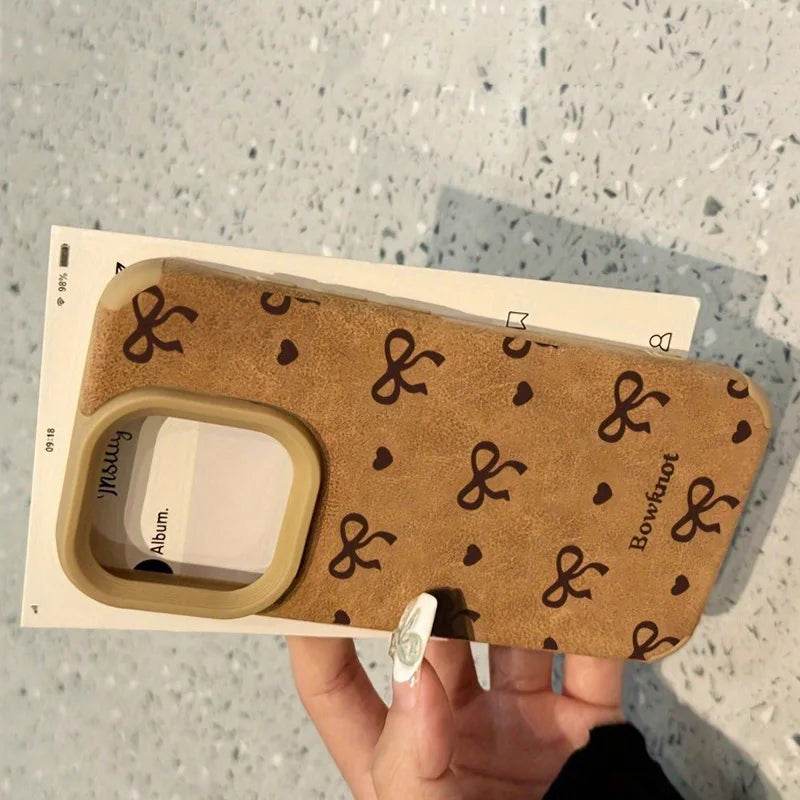 Cute Phone Cases For iPhone 16 15 14 Pro Max XS X XR 11 12 13 15 16 Plus - Simple Hearts Dots Bow Pattern - Leather Cover - Touchy Style
