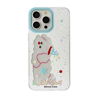 Cute Phone Cases For iPhone 16, 15, 14, 13, 12, 11 Pro Max, 15 Plus - Glitter Lazy Party Puppy - Transparent Cover - IC4011 - Touchy Style