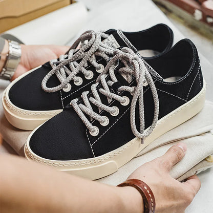Maden Casual Thick-soled Canvas Shoes Black Low-top Height-increasing Shoes Versatile Sports Sneakers for Men&