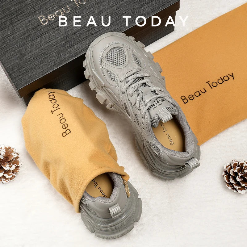 BEAUTODAY Casual Massive Sneakers Women Mesh Breathable Solid Color Round Toe Trainers Chunky Sole Female Shoes Handmade A29448