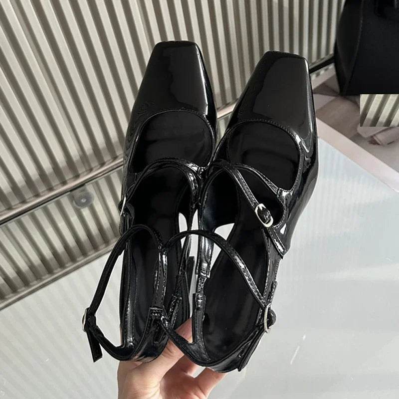New Fashion Leopard Print Narrow Band Buckle Strap Women Pumps Elegant Square Toe High Heels Wedding Party Shoes - Touchy Style