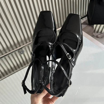 New Fashion Leopard Print Narrow Band Buckle Strap Women Pumps Elegant Square Toe High Heels Wedding Party Shoes - Touchy Style