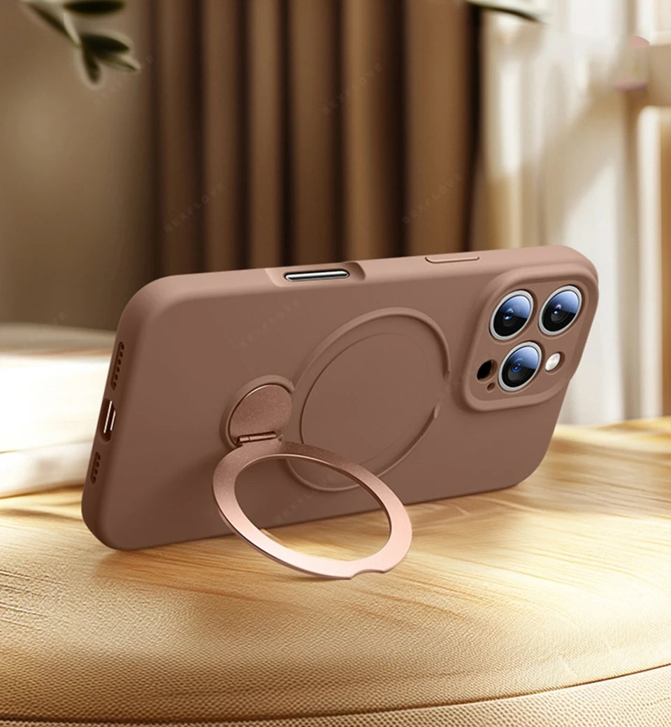 For Magsafe Stand Phone Case For iPhone 16 Plus 13 14 15 16 Pro Max Liquid Silicone Magnetic Charge Holder Protector Soft Cover